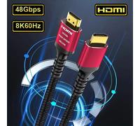 H133R-Red 10FT--3M--118inch Long 8K HDMI 2.1 Directions, 48Gbps, Cord-4K tressé à grande vitesse, Compatible avec Roku TV/PS5/PS4/HDTV/RTX 3080 3090 ""Nipseyteko