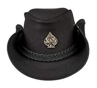 H15 Chapeau de cowboy en cuir de vachette de qualité supérieure, Noir , XL