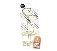 H2i - Lot de 2 à 20 bougies miracles en forme de cœur - Doré et argenté - (1) - 2 bougies cœur doré