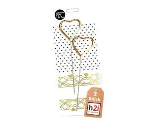 H2i - Lot de 2 à 20 bougies miracles en forme de cœur - Doré et argenté - (1) - 2 bougies cœur doré