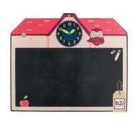 h2i Tableau à craie 50 x 60 cm avec horloge d'apprentissage réglable | Tableau enfant pour maison de jeu et tour de jeu | Tableau pour l'extérieur et l'intérieur | Horloge pour apprendre à lire