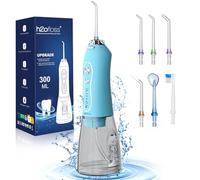 H2ofloss Hydropulseur dentaire portable sans fil, 5 modes IPX7 étanche, hydropulseur rechargeable de 300 ml pour le nettoyage des dents, bleu ciel