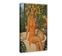 H3B8U2Y5 Bain Whippet femme Tableau sur Toile, Appartement Coin Lecture