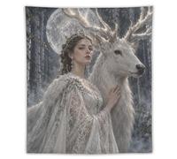 H3B8U2Y5 Blanc Deer Femme Tapisserie Murale, Clair de Lune Scene