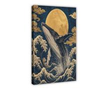 H3B8U2Y5 Bloc de bois de lune de baleine Art Mural sur Toile, Coin Lecture