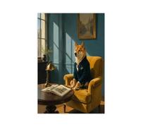 H3B8U2Y5 Chaise de lecture Corgi Art Mural sur Toile, Bibliothèque Bureau