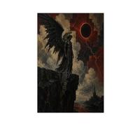 H3B8U2Y5 Corbeau ailé sous éclipse Art Mural sur Toile, Fantaisie gothique