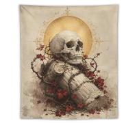H3B8U2Y5 Crâne Chevalier Roses Rouges Tapisserie Murale, Fantaisie gothique