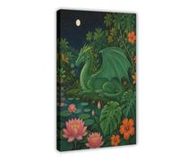 H3B8U2Y5 Étang de lotus dragon vert Tableau sur Toile, Dragons fantastiques
