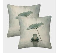 H3B8U2Y5 Frog Under Lotus Leaf Housse Coussin Lot 2, Impression Recto Verso