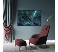 H3B8U2Y5 Horreur Lovecraftienne Impression Sur Toile Modern HD Mythe De Cthulhu Tableaux Art Mural Affiche Décoration Pour Salon, Chambre, Cadeau 12x18inch(30x45cm)