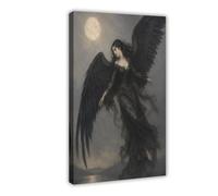 H3B8U2Y5 Lune de femme à ailes noires Art Mural sur Toile, Ciel céleste