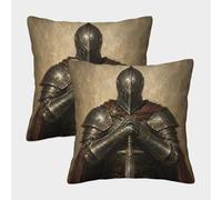 H3B8U2Y5 Medieval Knight Red Cape Taie Coussin Lot 2 Impression Recto Verso