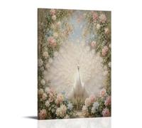 H3B8U2Y5 Paon blanc Tableau sur Toile 12x18in Decoration Bureau | Roseraie, Impression sur Toile Mur Galerie, Detail Floral, Chambre, Aquarelle Botanique, Affichage Decoratif, 12x18in