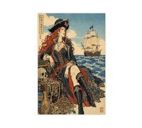 H3B8U2Y5 Reine pirate avec bateau Art Mural sur Toile, Ukiyo-e Studio