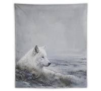 H3B8U2Y5 Rivage de neige du loup blanc Tapisserie Murale, Réalisme Bureau