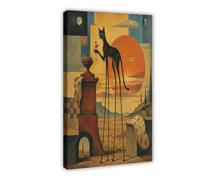 H3B8U2Y5 Surréalisme du coucher du soleil du chat noir Art Mural sur Toile