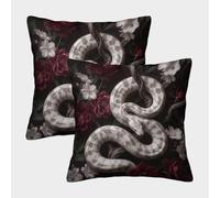 H3B8U2Y5 White Snake Red Roses Housse Coussin Lot 2, Impression Recto Verso