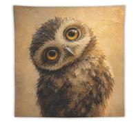 H3B8U2Y5 Wide Eyed Owl Portrait Tapisserie Murale, Warm Brown