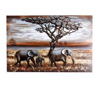 H4L Tableau mural 3D éléphant 120 x 80 cm - Motif en métal en relief - Pièce unique fabriquée à la main