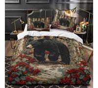 H7C9S3P2Q Parure de lit Ours forêt ado déco Chambre | Double（200x200cm）toucher microfibre doux hypoallergénique respect peau fermeture éclair changement rapide lavable en machine