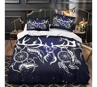 H7C9S3P2Q Parure Housse de Couette Cerf Attrape-Rêves Microfibre | Single（140x200cm）toucher doux hypoallergénique fermeture éclair entretien facile déco chambre ado idée cadeau