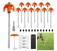 HA BIN 12x Piquets de Tente 20cm à Visser - Sardines en Acier Robuste avec Filetage, Piquet Ancrage Camping avec Douille, Extracteur, Cordes & Sac - pour Tente & Auvent