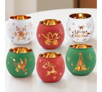 HA BIN Bougeoir de Noël en Verre - Lot de 6 Photophores en Rouge, Vert et Blanc pour Bougies Flottantes et Thé - Décoration de Table de Fête, Cadeau de Noël Idéal