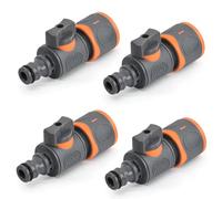 HA BIN Gardena Lot de 4 raccords de tuyau d'arrosage avec valve de régulation, valve de régulation Gardena, raccord rapide avec valve de régulation à 2 voies, pour tuyau 1/2", embout de tuyau
