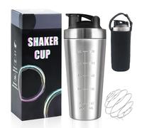 HA BIN Shaker protéines en acier inoxydable 750 ml avec boule mélangeur et manchon | Shaker de gym anti-goutte sans BPA | pour smoothies protéiques, suppléments et boissons
