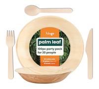 HAAGO 100 Pcs Vaisselle Jetable en Feuille de Palmier (20 Assiettes Rondes, 20 Bols Ronds, 20 Cuillères, 20 Fourchettes, 20 Couteaux) - 100% Naturel, Écologique, Biodégradable & Compostable