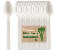 HAAGO 100 Petites Cuillères Réutilisables en PLA Blanc 16 cm / 6" - 100% Naturel, Lavables, Compostables, Solides - Pour Repas, Fêtes, BBQ, Buffet, Traiteur