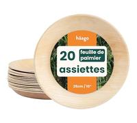 HAAGO 20 Assiettes en Feuilles de Palmier Compostables & Jetables, Comme les Assiettes en Bambou Vaisselle écologique - Résistante au Congélateur & au Micro-ondes 25cm Rond Assiette Feuille de Palmier