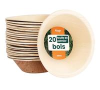 HAAGO 20 Bols en Feuilles de Palmier (180ml, Ronds) Compostables et Jetables - Vaisselle de Pique-nique et d'Extérieur Écologique - Se Congèle et se Réchauffe au Micro-ondes