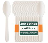 HAAGO 200 Petites Cuillères à Café Réutilisables en PLA Blanc 13 cm / 5" - 100% Naturel, Compostables, Solides - Pour Desserts, Café, Fêtes, Buffet, Traiteur