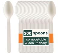 HAAGO 200 Petites Cuillères Réutilisables en PLA Blanc 16 cm / 6" - 100% Naturel, Lavables, Compostables, Solides - Pour Repas, Fêtes, BBQ, Buffet, Traiteur