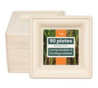 HAAGO 90 Assiette en Canne à Sucre, Assiettes Jetables, Petites Assiettes Jetables, Compostable à la Maison - Alternative aux Assiettes en Plastique - Assiettes Jetables Carrées - 15cm/6"