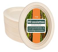 HAAGO 90 Assiettes Solides Compostables en Canne à Sucre, 26 × 20 cm Ovales - Assiettes Carton Rigides, Anti-Graisse & Anti-Fuites - Jetables pour Chaud & Froid, Buffet, BBQ, Pique-nique, Traiteur