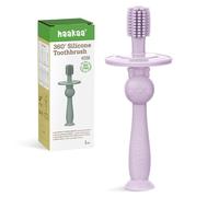 haakaa 360° Brosse à Dent Bebe 100% en Silicone 6 Mois +, Base d'Aspiration Ensemble, aussi Jouet Dentition Bébé - Lavande