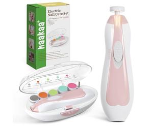 haakaa Coupe-ongles Électrique pour Bébés, Sûr et Doux, Kit de Lime à Ongles avec 6 Têtes et Lumière LED, Rose