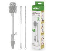 Haakaa Kit de brosses de Nettoyage en Silicone - Brosses de Nettoyage pour Bouteilles et crevasses - Silicone Alimentaire : Passe au Lave-Vaisselle (Kit-Gris)