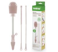 Haakaa Kit de brosses de Nettoyage en Silicone - Brosses de Nettoyage pour Bouteilles et crevasses - Silicone Alimentaire : Passe au Lave-Vaisselle (Kit-Blush)