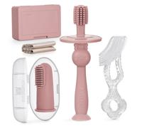 Haakaa Kit de brosses dents d'apprentissage en silicone souple pour b b s, nourrissons, tout-petits et enfants Blush