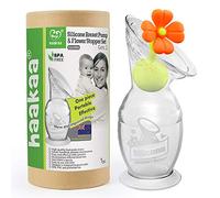 Haakaa Tire-lait en silicone avec base d'aspiration et bouchon fleur 100 % silicone de qualité alimentaire sans BPA PVC ni phtalate (150 ml) (Orange)