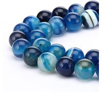 HAAMIIQII 35PCS 10mm naturel bleu rayé agate perles rond lâche gemme perles fabrication de bijoux bricolage bracelet collier