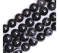 HAAMIIQII 35pcs 10mm naturel noir rayé agate perles rond lâche perles de pierres précieuses fabrication de bijoux bricolage bracelet collier