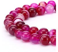 HAAMIIQII 45pcs 8mm naturel fuchsia rayé agate perles rond lâche perles de pierres précieuses fabrication de bijoux bricolage bracelet collier