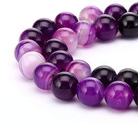 HAAMIIQII 60PCS 6mm perles d'agate à rayures violettes naturelles rond lâche perles de pierres précieuses fabrication de bijoux bricolage bracelet collier