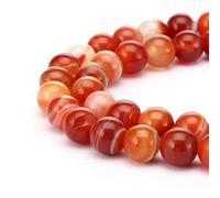 HAAMIIQII Lot de 30 perles rondes en cornaline naturelle à bandes rouges de 12 mm pour la fabrication de bijoux, bracelets et colliers