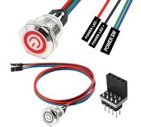 HAAMNING7 16mm Chassis Switch Host Metal Button Cable, Computer Host Switch, PC Case LED Power Button ATX Supply On/Off Extension Cord for DIY Computer Switch, with 1 to 2 splitters (Red)